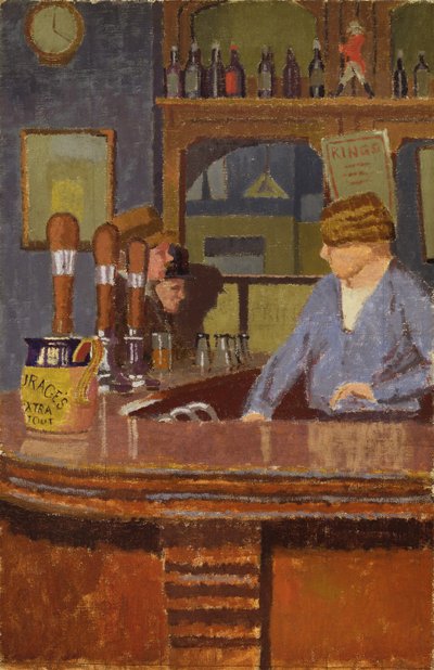 El pub Princesa de Gales, Trafalgar Square: Sra. Francis detrás de la barra, c.1931 de Malcolm Drummond